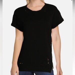 BLACK ORCHID DENIM Womens Destroyed Comfy T-Shirt with Zipper